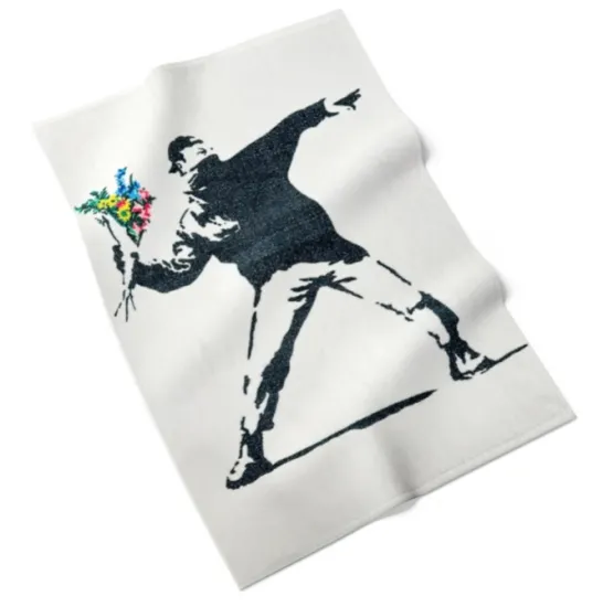 Banksy Graffiti - Knitted Tea Towel - Flower Bomber - Size EU 40 x 60 cm