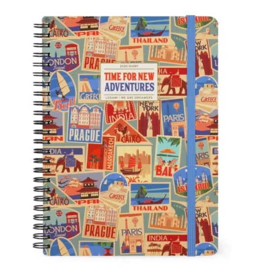 12-MONTH DIARY - 2025 - LARGE WEEKLY SPIRAL BOUND DIARY - TRAVEL STICKERS